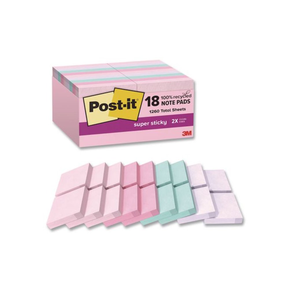 Recycled Notes in Wanderlust Pastels Collection Colors, 1.88" x 1.88", Assorted Colors, 70 Sheets/Pad, 18 Pads/Pack. Picture 1