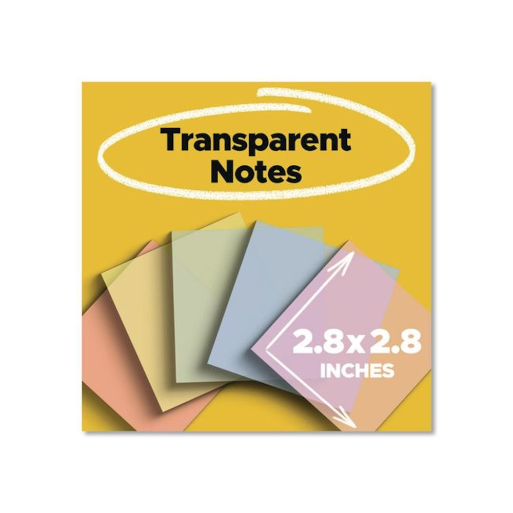 Transparent Notes, 2.88" x 2.88", Assorted Pastel Colors, 36 Sheets/Pad, 5 Pads/Pack. Picture 2