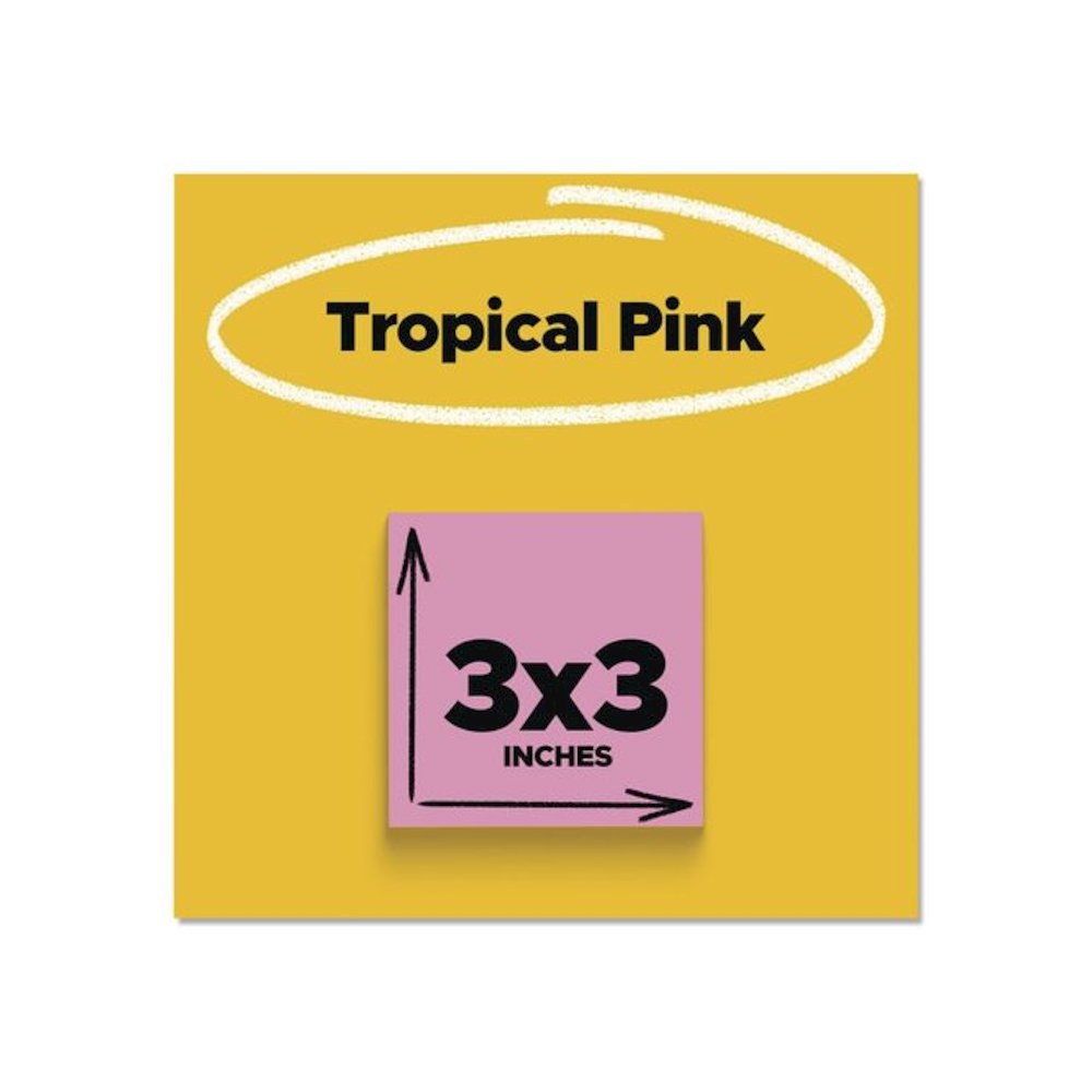 Pads in Energy Boost Colors, 3" x 3", Tropical Pink, 90 Sheets/Pad, 5 Pads/Pack. Picture 2