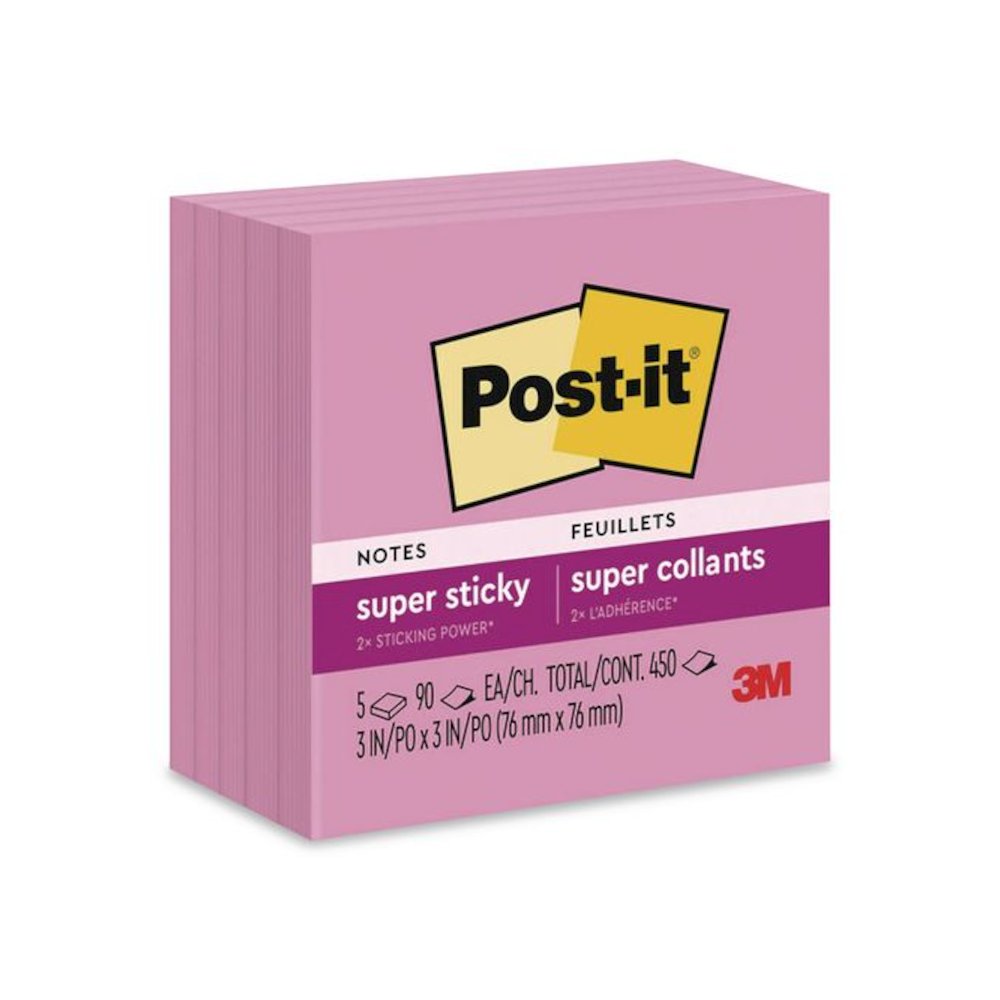 Pads in Energy Boost Colors, 3" x 3", Tropical Pink, 90 Sheets/Pad, 5 Pads/Pack. Picture 1