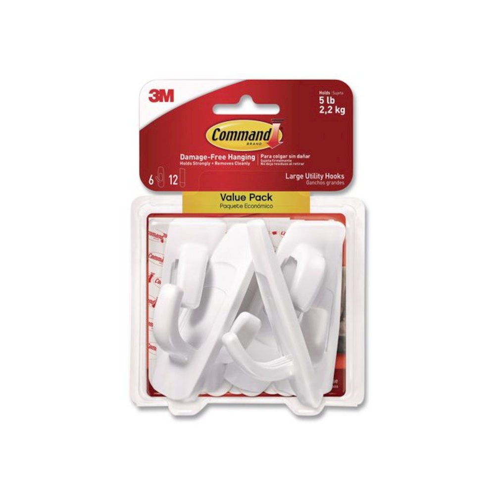 Large Utility Hooks, Plastic, White, Supports 5 lb, 6/Pack. Picture 1