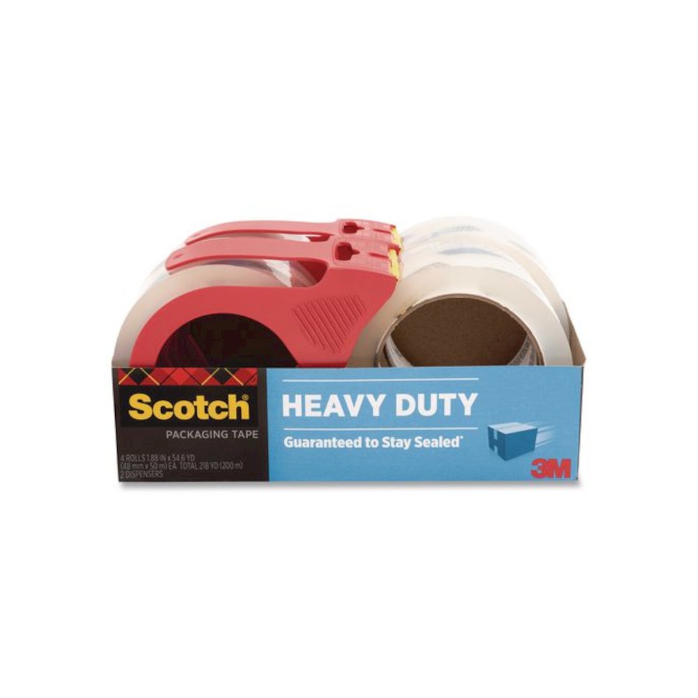 Heavy-Duty Packaging Tape with 2 Dispensers, 3"Core, 1.88" x 54.6 yds, Clear, 4 Rolls/Pack. Picture 1