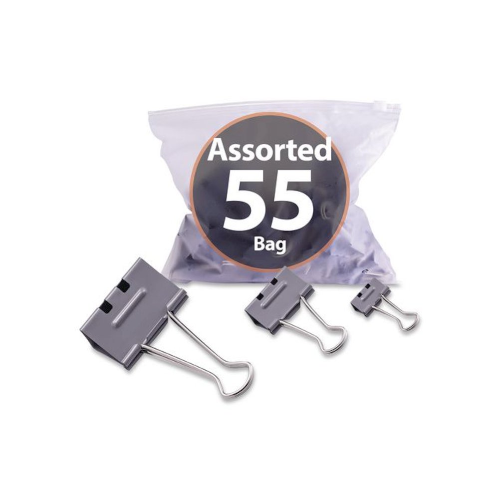 EZ Binder Clips, (25) Small (0.75"), (25) Medium (1.25"), (5) Large (2"), Gray, 55/Pack. Picture 3