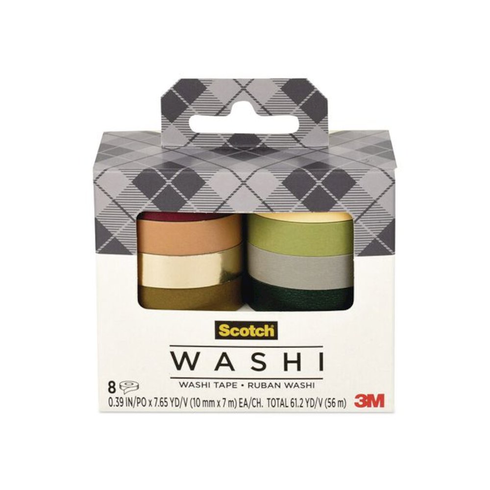 Washi Tape, Solid Earth, 0.39" x 7.69 yd, Assorted Colors/Finishes, 8 Rolls/Pack. Picture 1