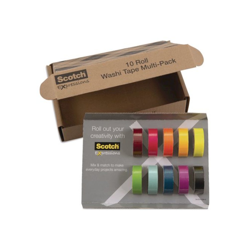 Expressions Washi Tape, 0.59" x 32.75 ft, Assorted Colors, 10 Rolls/Pack. Picture 1