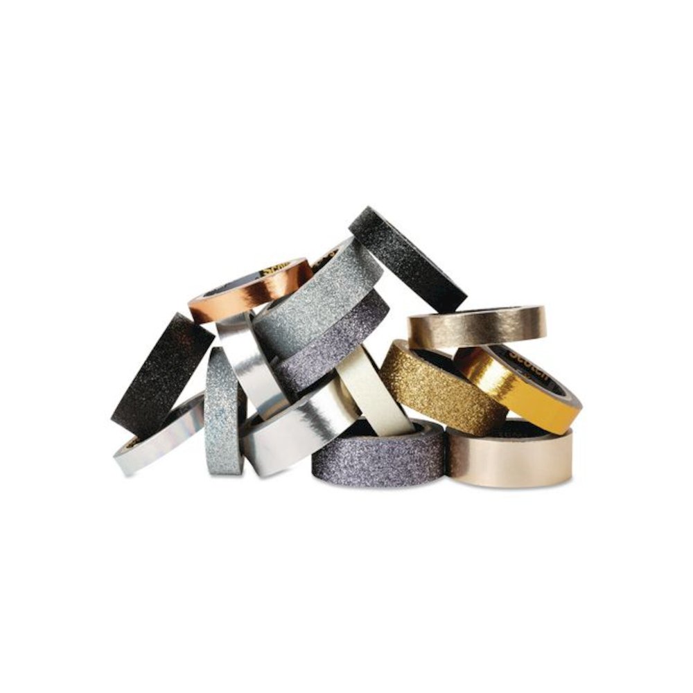 Washi Glitter Metallic Tape, Black/Gold/Silver, Assorted Sizes/Colors/Finishes, 15 Rolls/Pack. Picture 2
