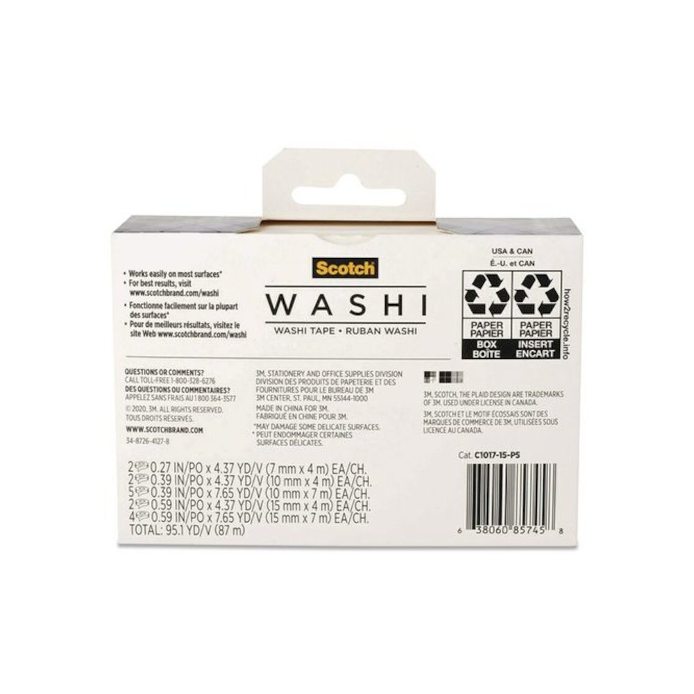 Washi Glitter Metallic Tape, Black/Gold/Silver, Assorted Sizes/Colors/Finishes, 15 Rolls/Pack. Picture 6