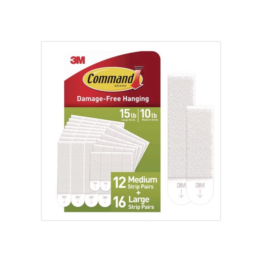 Damage-Free Hanging Picture Hanging Strip Pairs, (16) Large (0.75" x 3.65"), (12) Medium (0.63" x 2.75"), White, 28/Pack. Picture 1