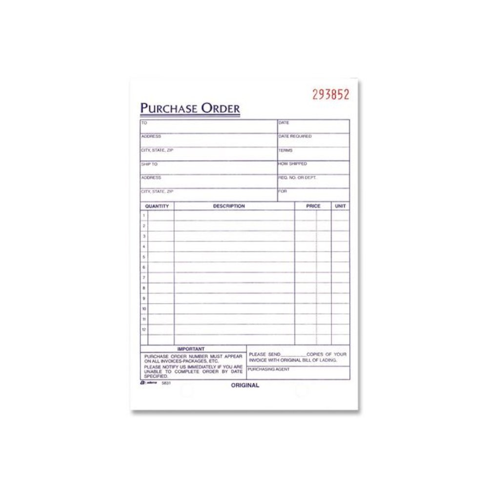 Multipart Purchase Order Pad, Three Part Carbonless, 5.56 x 8.44, 50 Forms Total. Picture 1