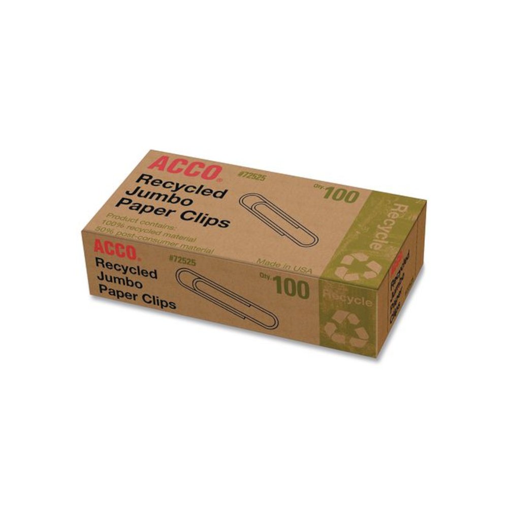 Recycled Paper Clips, Jumbo, Smooth, Silver, 100 Clips/Box, 10 Boxes/Pack. Picture 5