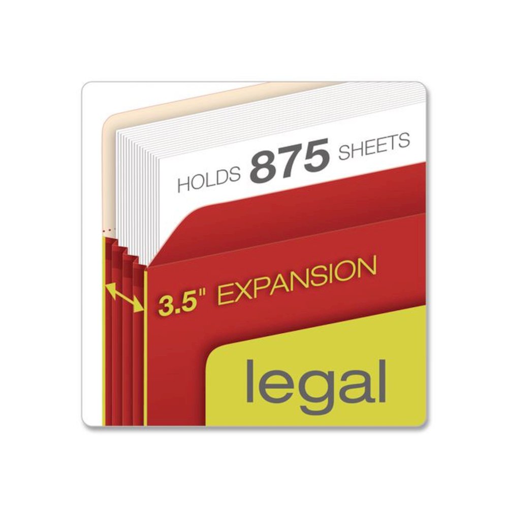 Colored File Pockets, 3.5'' Expansion, Legal Size, Red, 25/Box. Picture 2