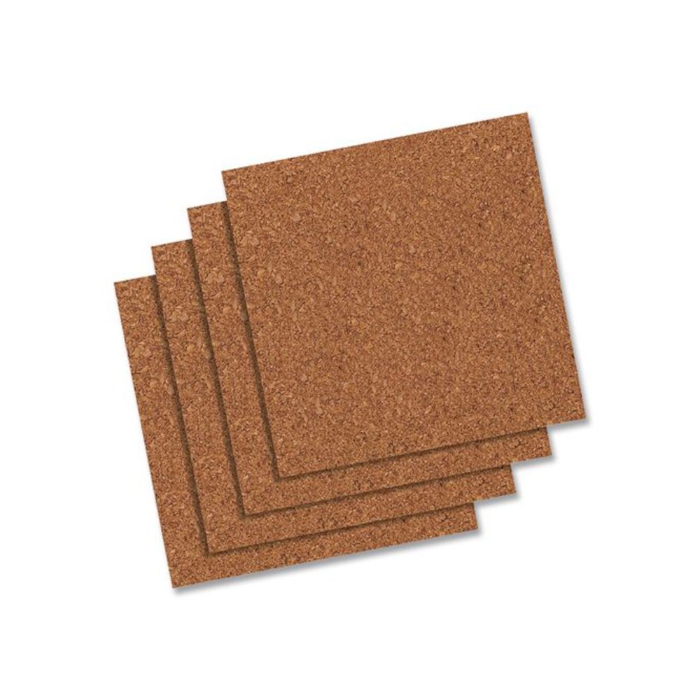 Cork Bulletin Board Tiles, 1 ft x 1 ft, Brown Surface, Frameless, 4/Pack. Picture 1