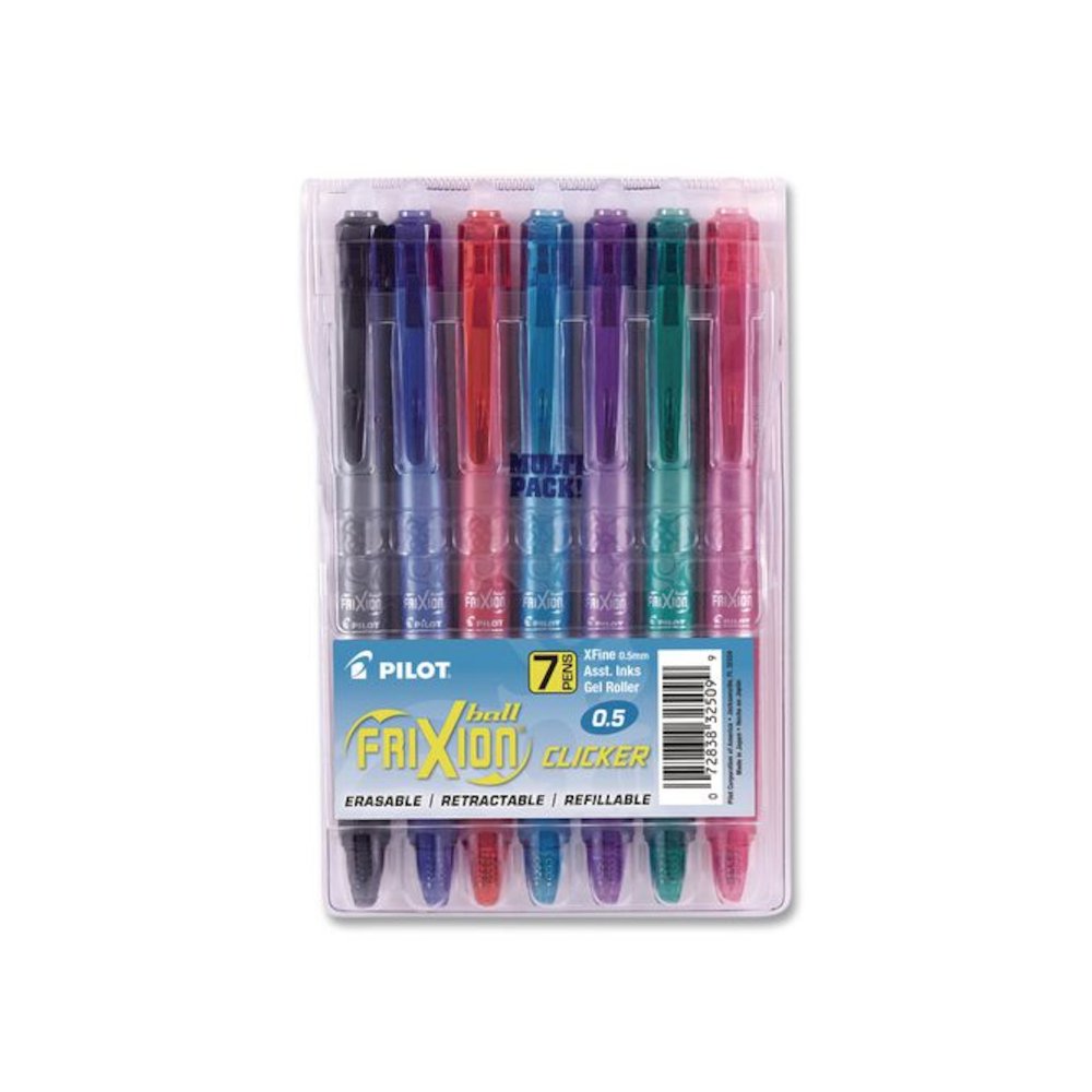 FriXion Ball Clicker Erasable Gel Pen, Retractable, Extra-Fine 0.5 mm, Assorted Ink and Barrel Colors, 7/Pack. Picture 1