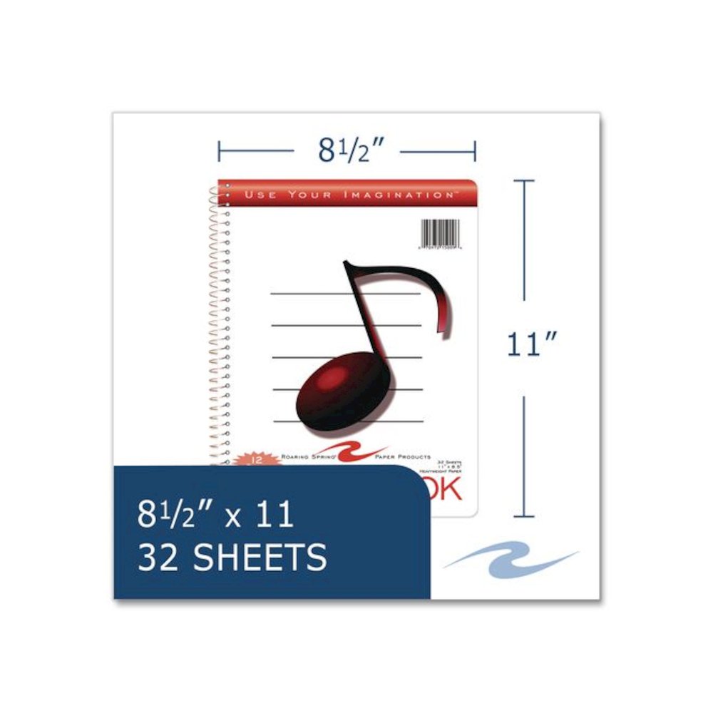 Music Notebook, Music Transcription Format: 12 Staves, White Cover, (32) 11 x 8.5 Sheets. Picture 2