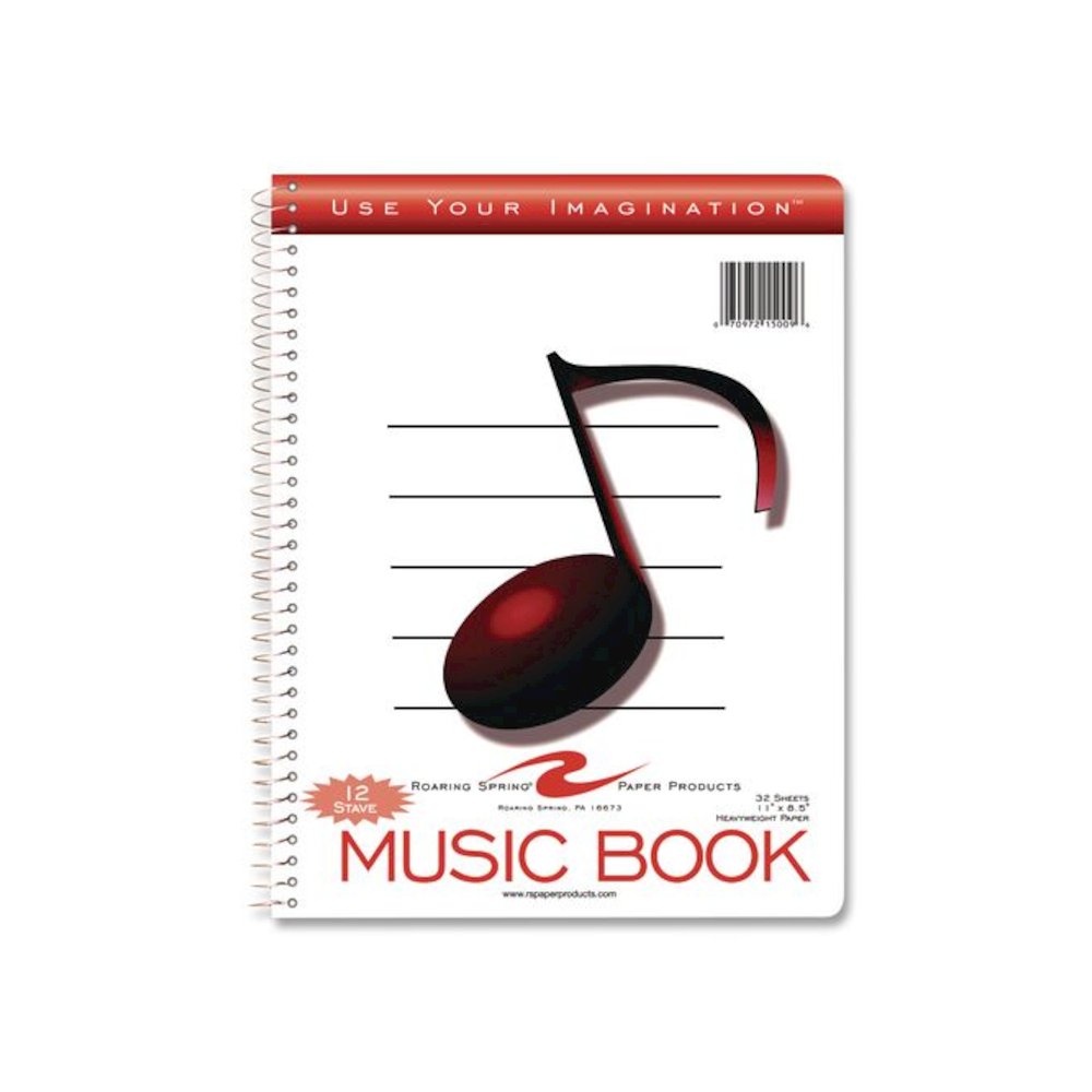 Music Notebook, Music Transcription Format: 12 Staves, White Cover, (32) 11 x 8.5 Sheets. Picture 1