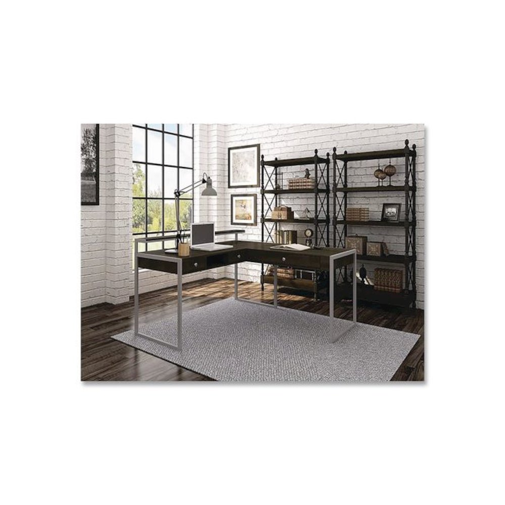 Asherton L-Shaped Corner Desk, 60" x 60" x 35.88" (Left) and 30" (Right), Fawn Aged Oak/Titanium. Picture 2