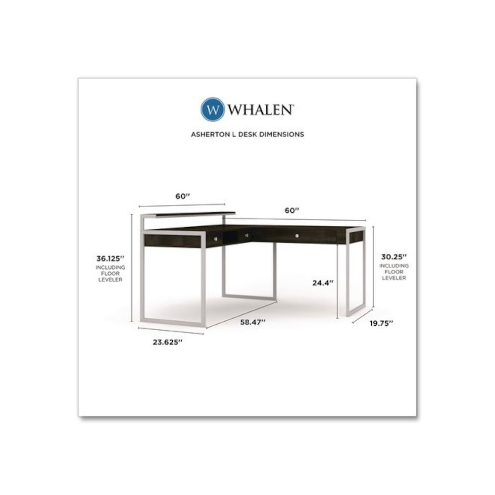 Asherton L-Shaped Corner Desk, 60" x 60" x 35.88" (Left) and 30" (Right), Fawn Aged Oak/Titanium. Picture 4