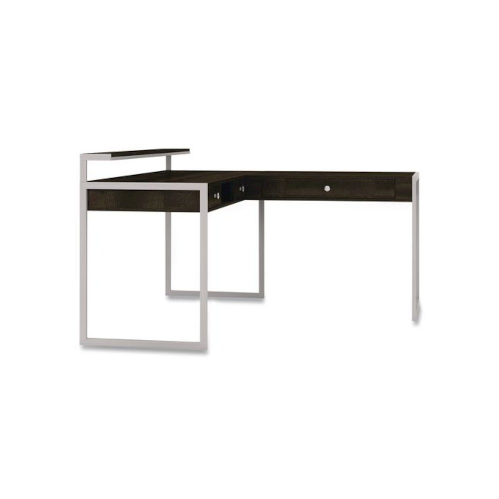 Asherton L-Shaped Corner Desk, 60" x 60" x 35.88" (Left) and 30" (Right), Fawn Aged Oak/Titanium. Picture 1