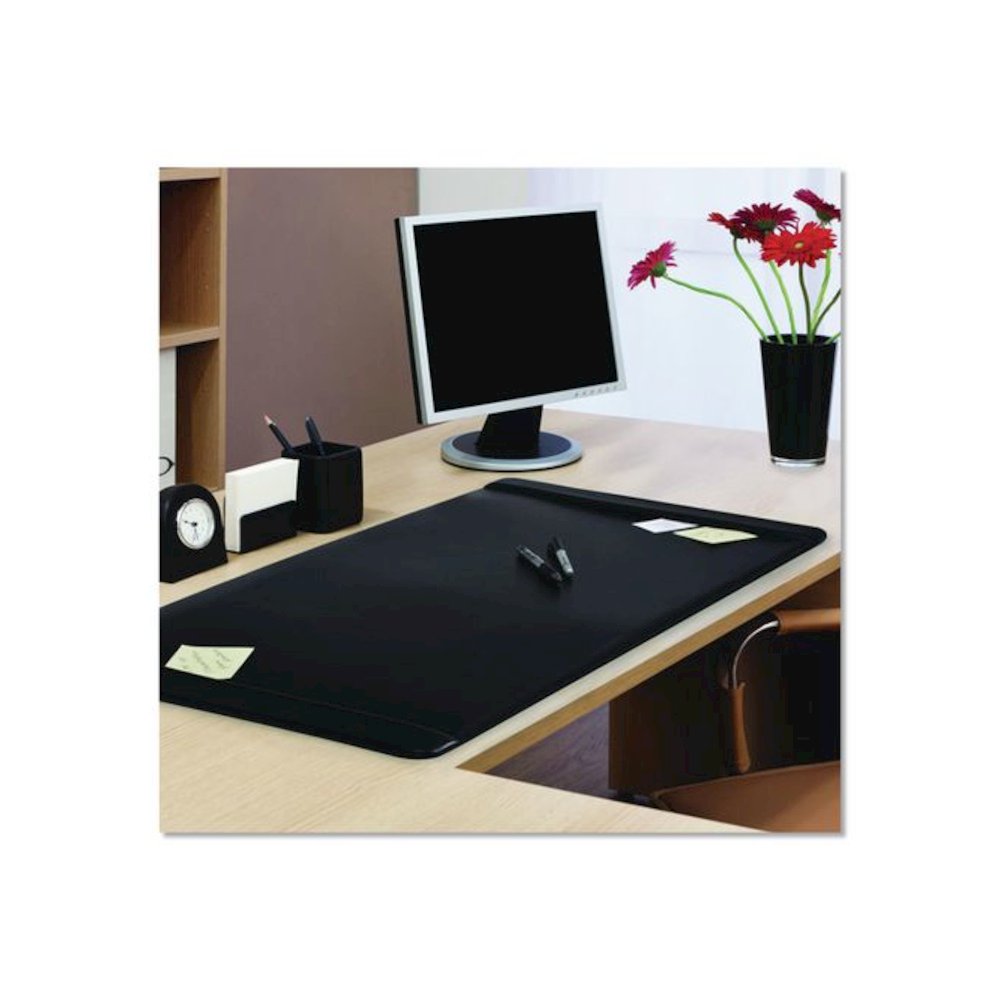 Faux Leather Desk Pad with Side Rails, 36" x 20", Black. Picture 2