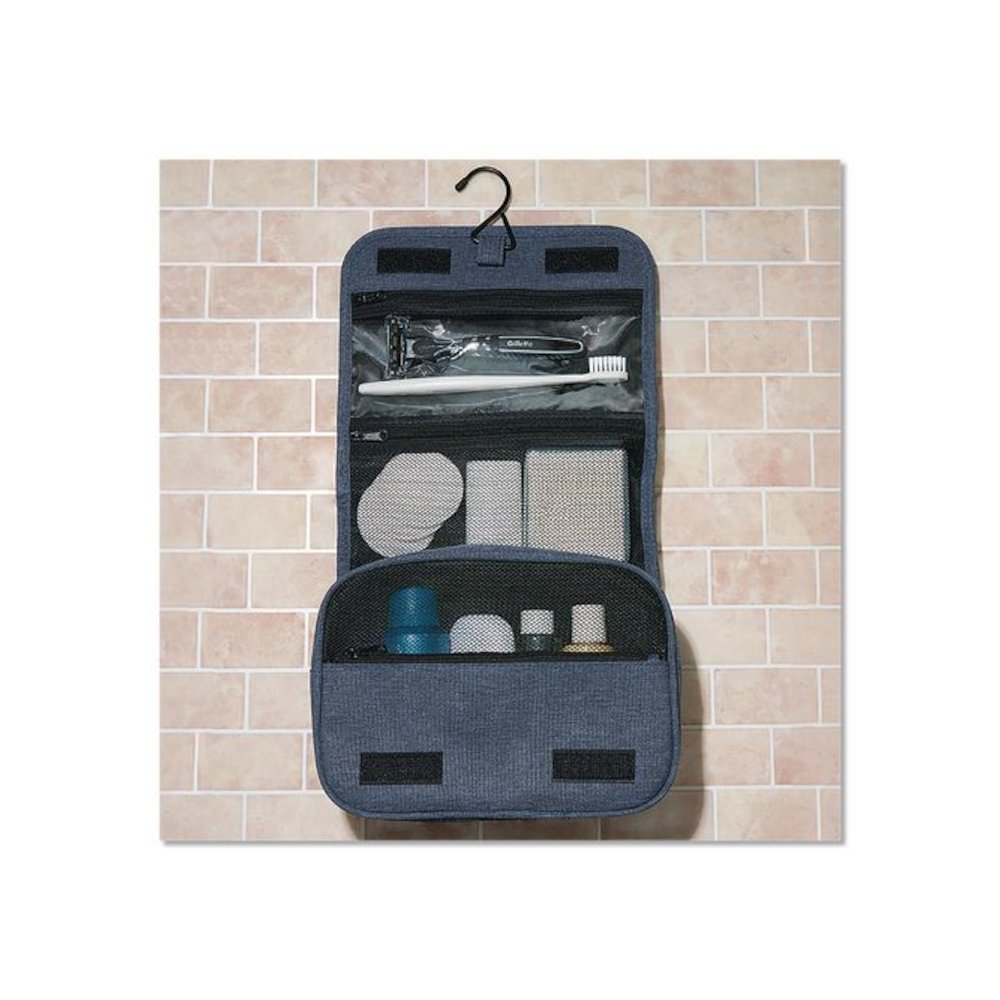 Fabric Toiletry Bag, 8.66 x 3.35 x 8.46, Blue. Picture 3