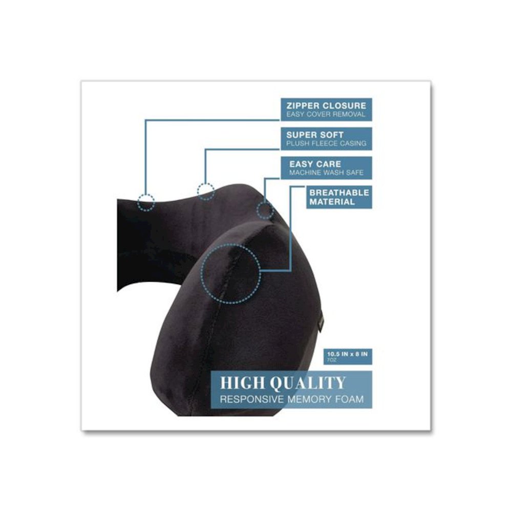 Memory Foam Fabric Travel Pillow, One Size Fits Most, 9.84 x 5.5 x 11, Black. Picture 3