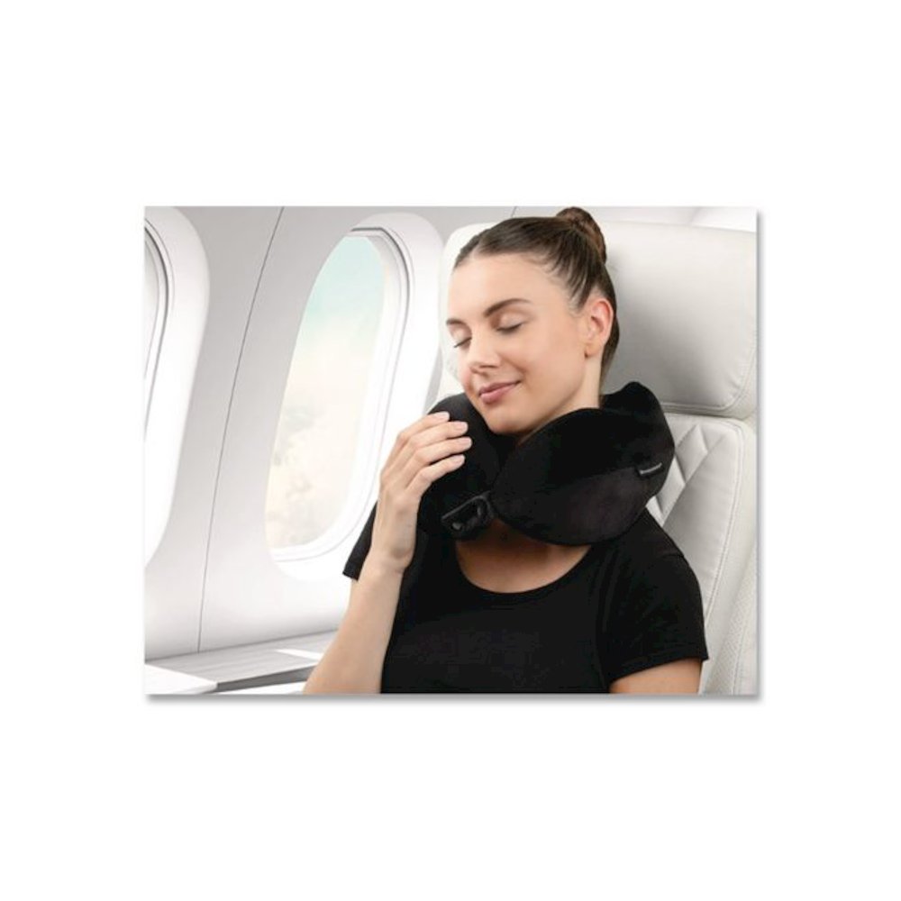 Memory Foam Fabric Travel Pillow, One Size Fits Most, 9.84 x 5.5 x 11, Black. Picture 4