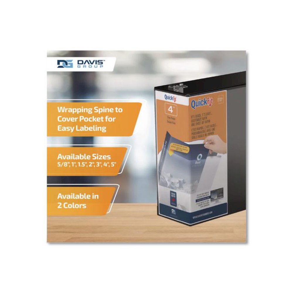 QuickFit D-Ring View Binder, 3 Rings, 4" Capacity, 11.5 x 8, Black. Picture 2