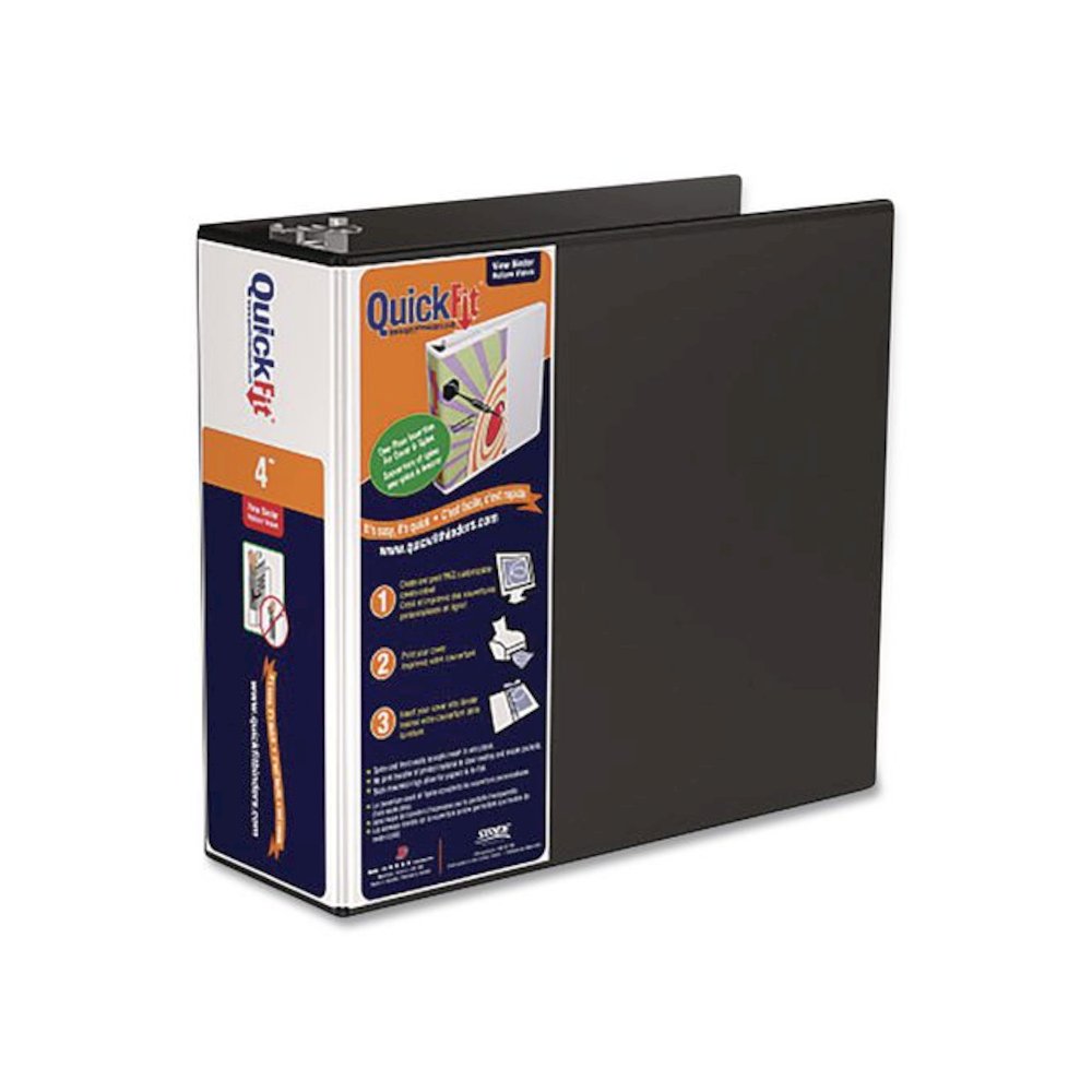 QuickFit D-Ring View Binder, 3 Rings, 4" Capacity, 11.5 x 8, Black. Picture 1