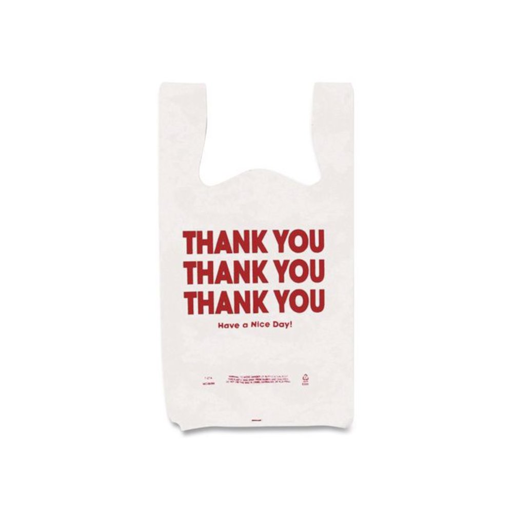 Plastic Shopping Bags, "Thank You - Have a Nice Day", Cut-Out Handles, 22 x 11.5 x 6, White/Red, 250/Box. Picture 2