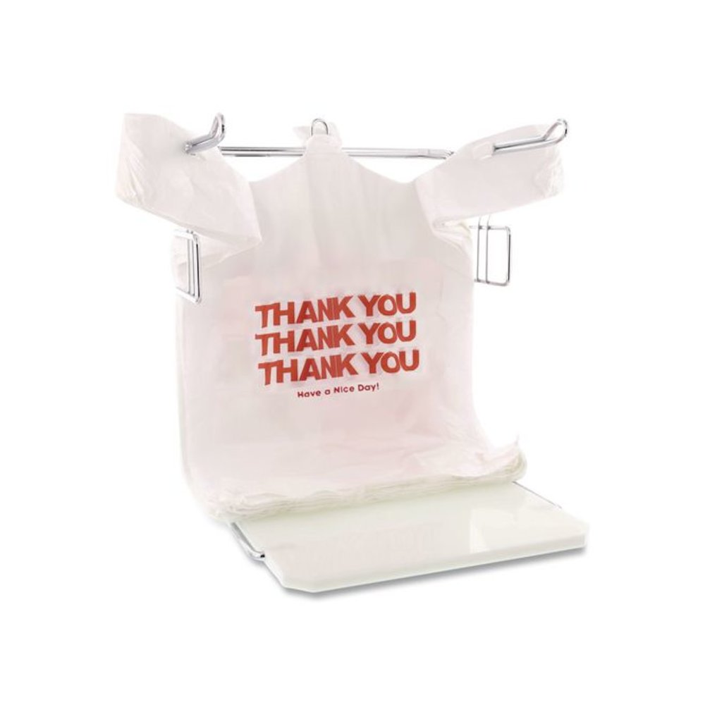 Plastic Shopping Bags, "Thank You - Have a Nice Day", Cut-Out Handles, 22 x 11.5 x 6, White/Red, 250/Box. Picture 3