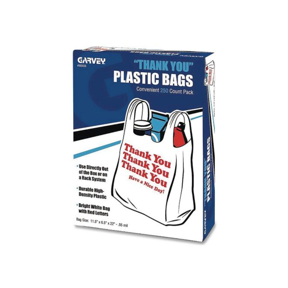 Plastic Shopping Bags, "Thank You - Have a Nice Day", Cut-Out Handles, 22 x 11.5 x 6, White/Red, 250/Box. Picture 1