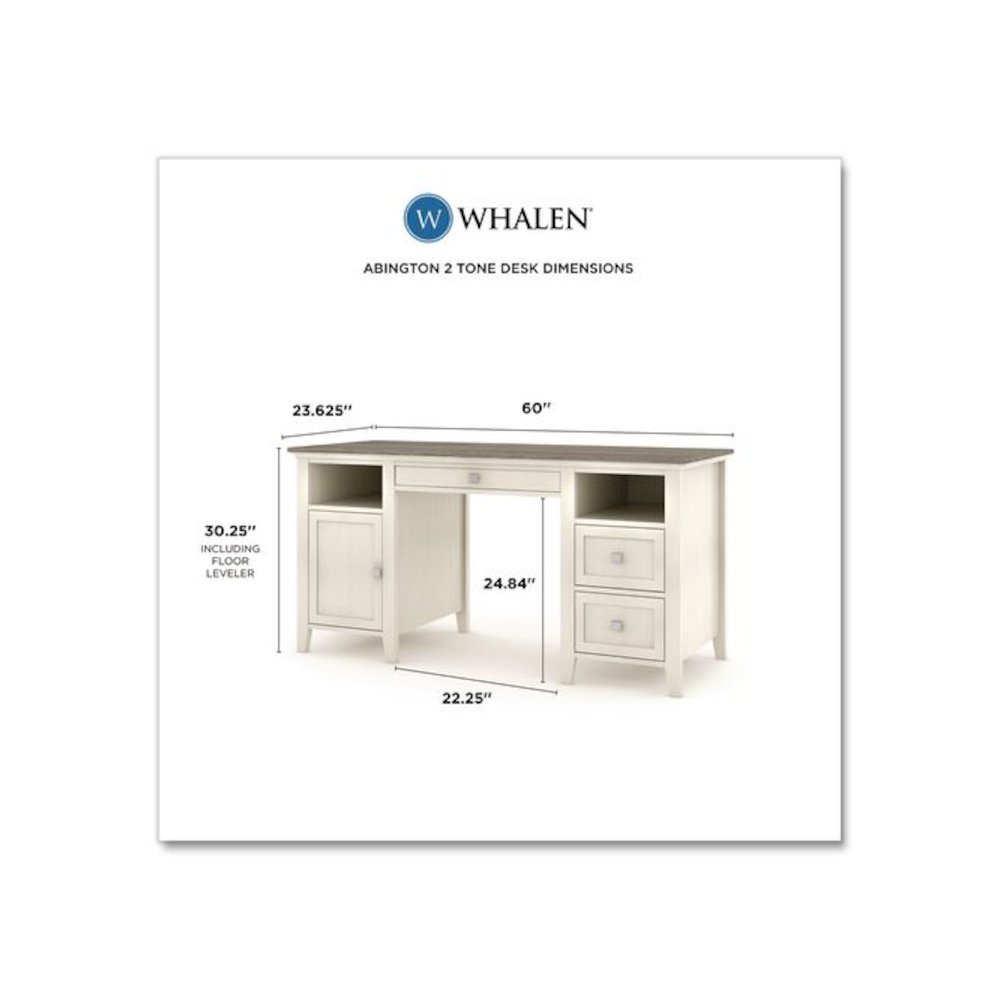 Abington Two-Pedestal Wood Computer Desk, 60" x 23.63" x 30.25", Dusty Aged Oak/Antique White. Picture 2
