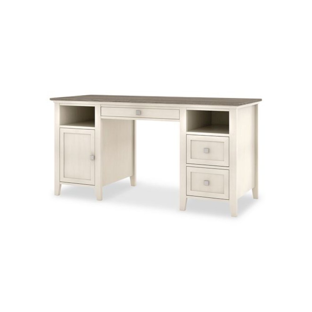 Abington Two-Pedestal Wood Computer Desk, 60" x 23.63" x 30.25", Dusty Aged Oak/Antique White. Picture 1