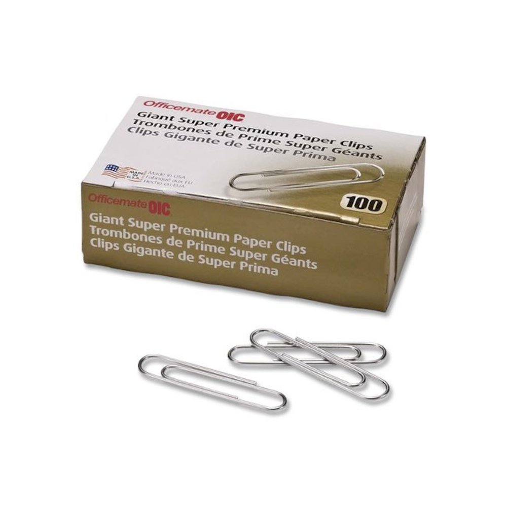 Super Premium Giant Paper Clips, Jumbo, Smooth, Silver, 100/Box, 10 Boxes/Carton. Picture 1