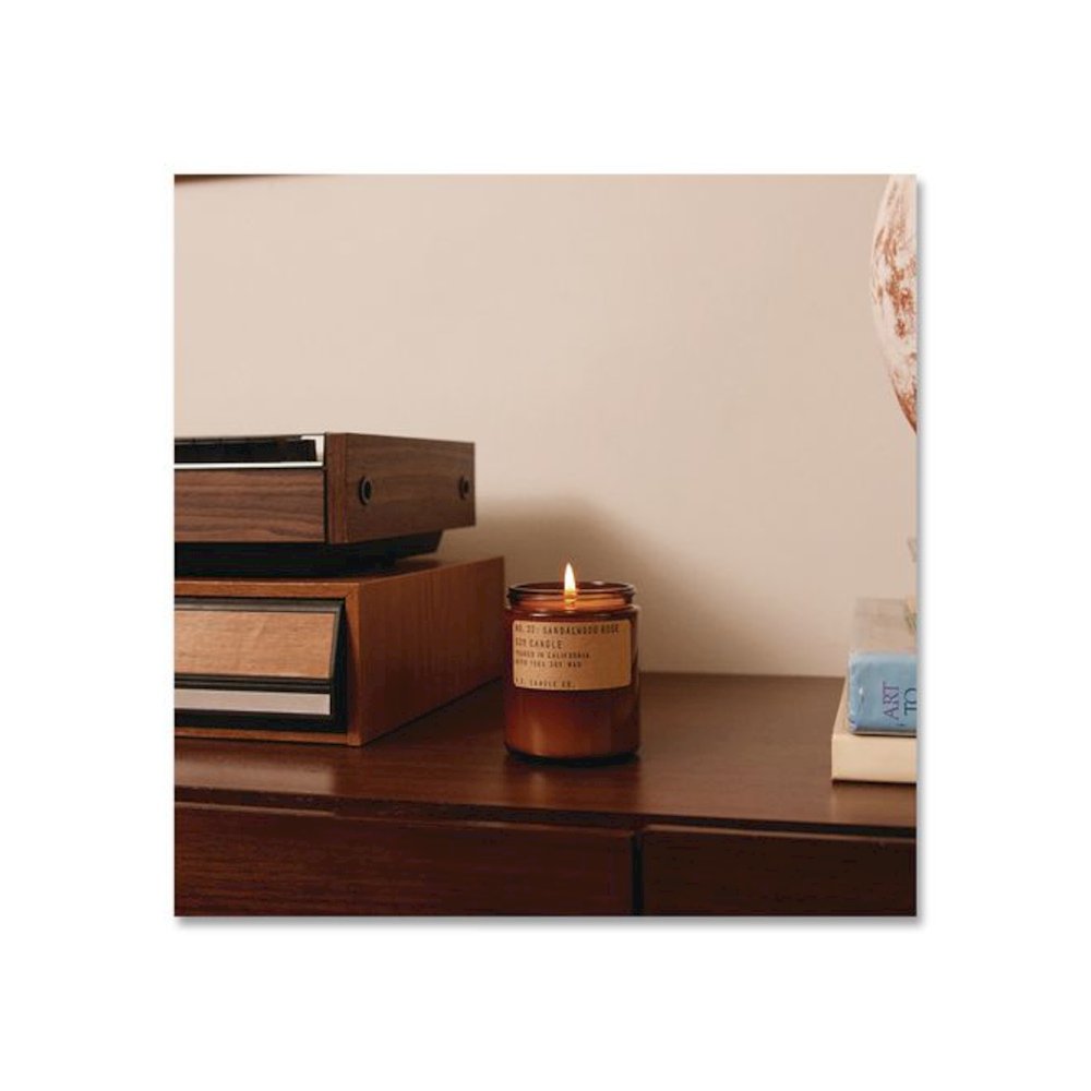 Sandalwood Rose Soy Candle, 40 to 50 Hours Burn Time, 2.9" d x 3.5" h, 7.2 oz, Amber. Picture 2
