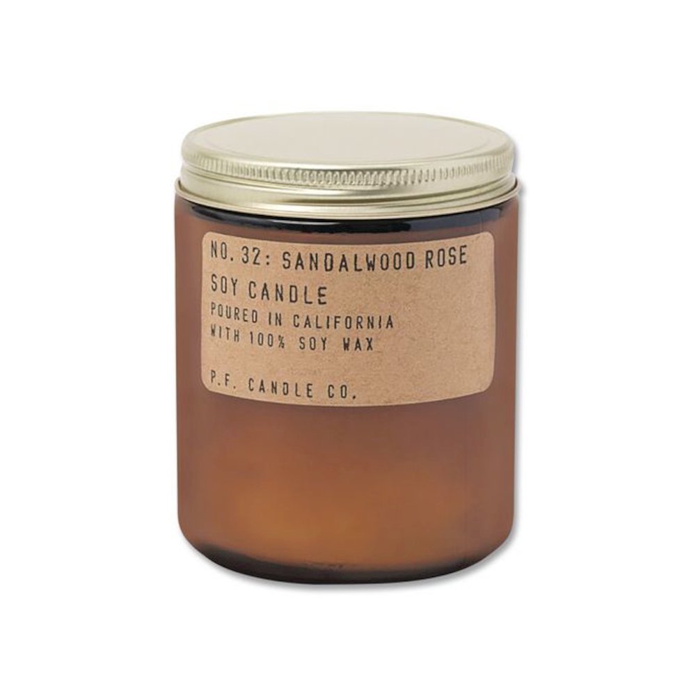 Sandalwood Rose Soy Candle, 40 to 50 Hours Burn Time, 2.9" d x 3.5" h, 7.2 oz, Amber. Picture 1