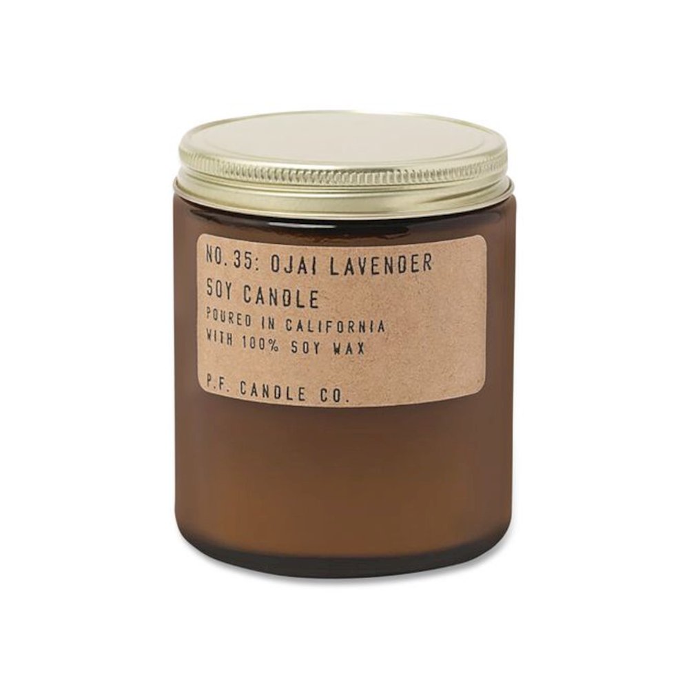 Ojai Lavender Soy Candle, 40 to 50 Hours Burn Time, 2.9 d x 3.5 h, 7.2 oz, Amber. Picture 1