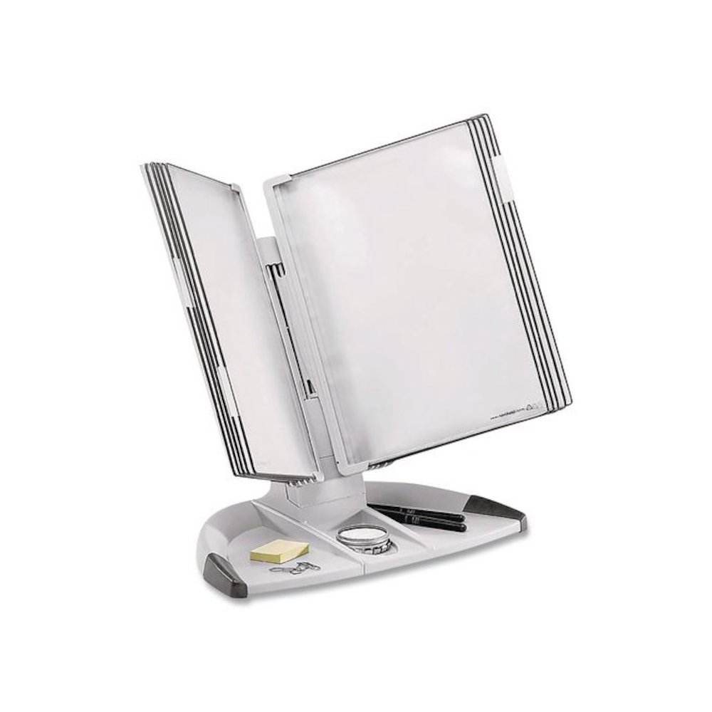 Modular Desktop Document Holder, 10 Panels with Black Borders, Gray Base. Picture 1