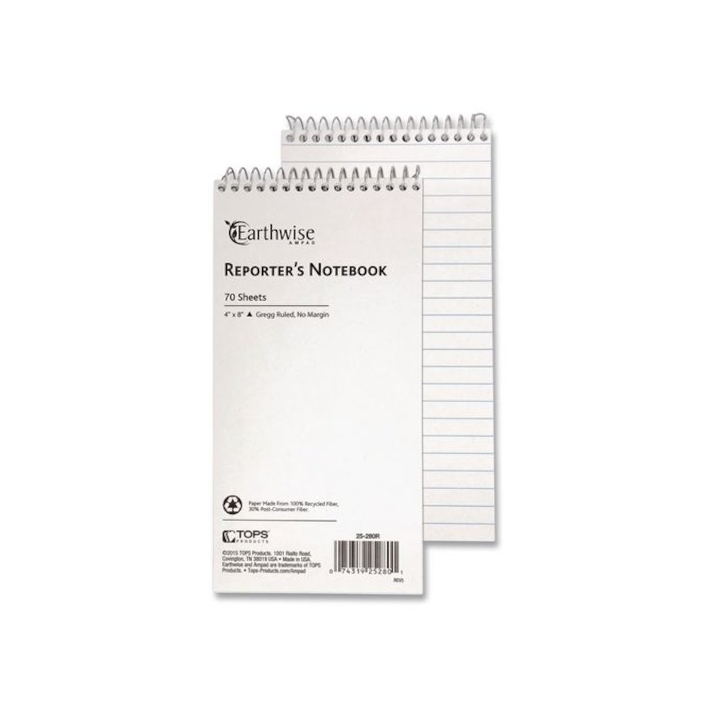 Earthwise by Ampad Recycled Reporter's Notepad, White Cover, Gregg Rule, (70) White 4 x 8 Sheets, Dozen. Picture 1