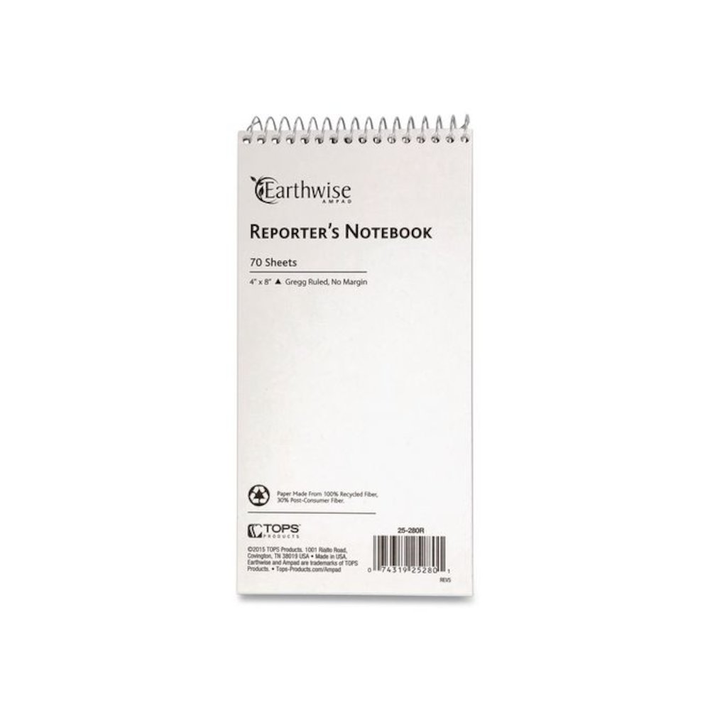 Earthwise by Ampad Recycled Reporter's Notepad, White Cover, Gregg Rule, (70) White 4 x 8 Sheets, Dozen. Picture 3