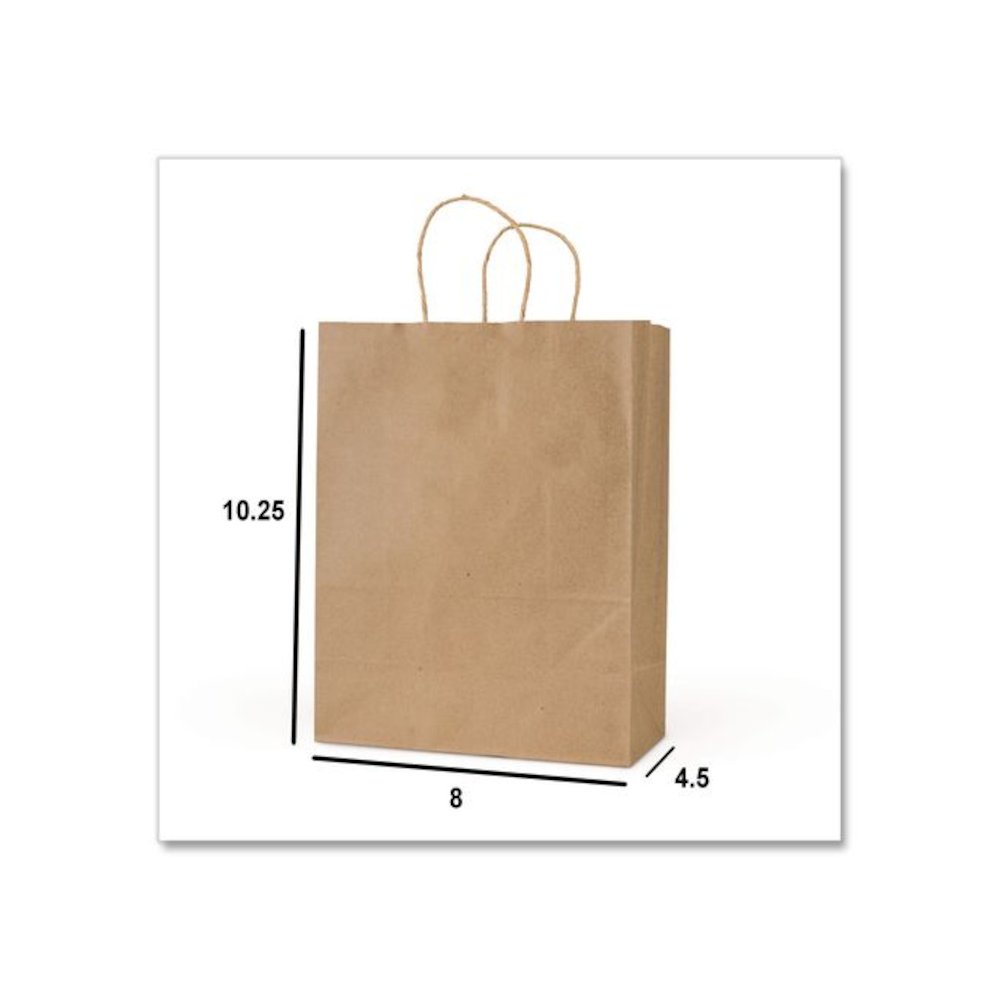 Get Reddi Paper Bags, Pulse Size, 60# Basis Weight, Twisted Rope Handles, 8 x 4.5 x 10.25, Brown, 250/Carton. Picture 3