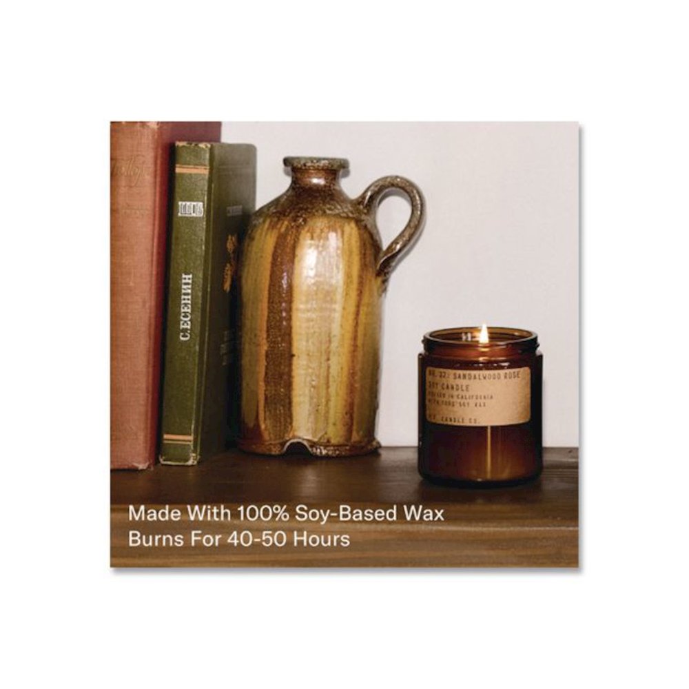 Sandalwood Rose Soy Candle, 40 to 50 Hours Burn Time, 2.9" d x 3.5" h, 7.2 oz, Amber. Picture 4