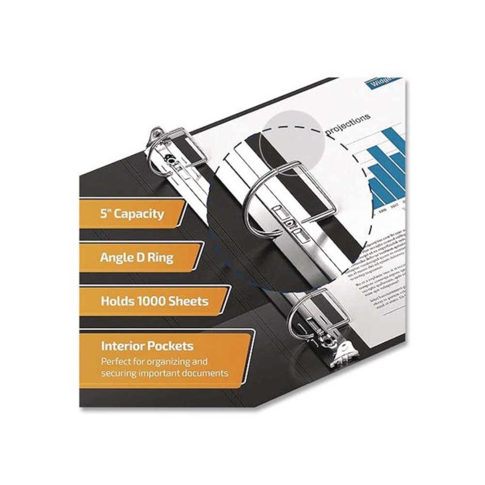 D-Ring View Binder, 3 Rings, 5" Capacity, 11 x 8.5, Black. Picture 2