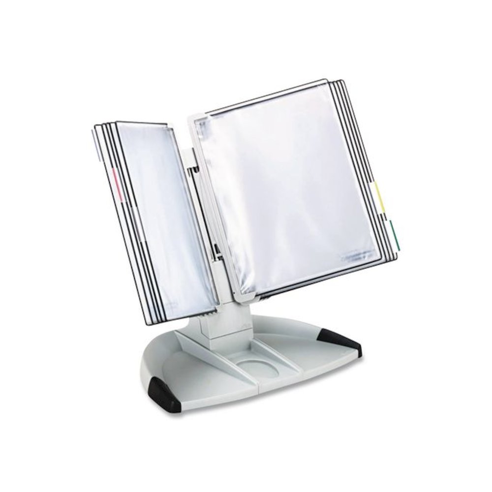 Modular Desktop Document Holder, 10 Panels with Black Borders, Gray Base. Picture 2
