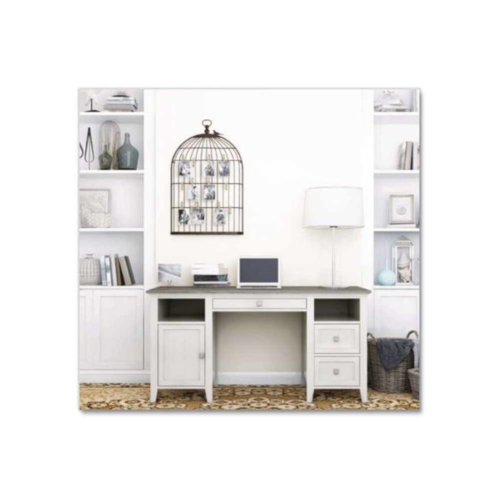 Abington Two-Pedestal Wood Computer Desk, 60" x 23.63" x 30.25", Dusty Aged Oak/Antique White. Picture 3
