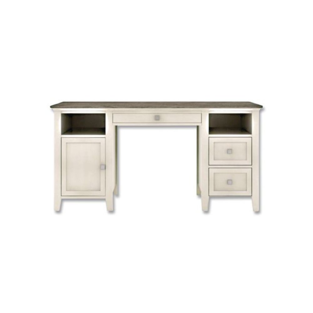 Abington Two-Pedestal Wood Computer Desk, 60" x 23.63" x 30.25", Dusty Aged Oak/Antique White. Picture 4