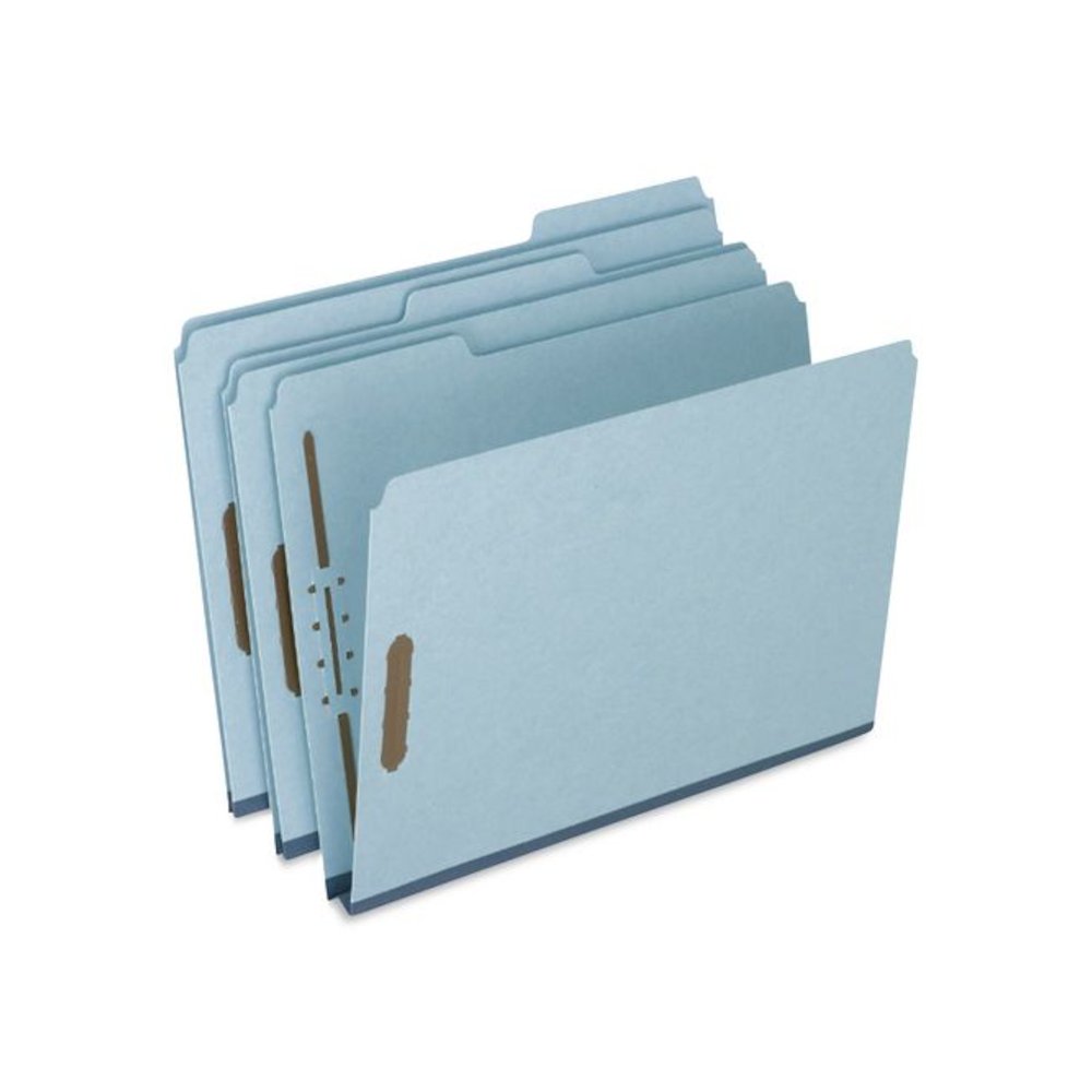 Pressboard Top Tab Classification Folders, 2/5-Cut Tab, Expands 1.75", 1 Divider, 4 Fasteners, Legal Size, Light Blue, 10/Box. Picture 4