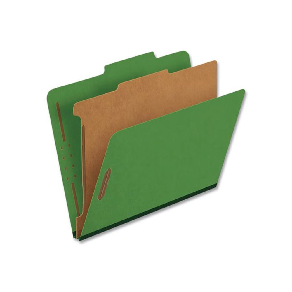 Pressboard Top Tab Classification Folders, 2/5-Cut Tab, Expands 1.75", 1 Divider, 4 Fasteners, Legal Size, Dark Green, 10/Box. Picture 3