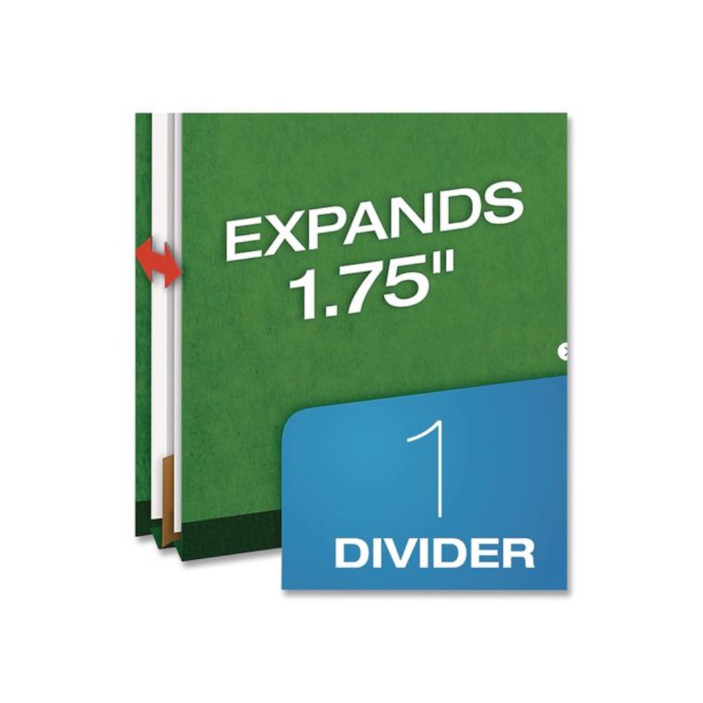 Pressboard Top Tab Classification Folders, 2/5-Cut Tab, Expands 1.75", 1 Divider, 4 Fasteners, Legal Size, Dark Green, 10/Box. Picture 4
