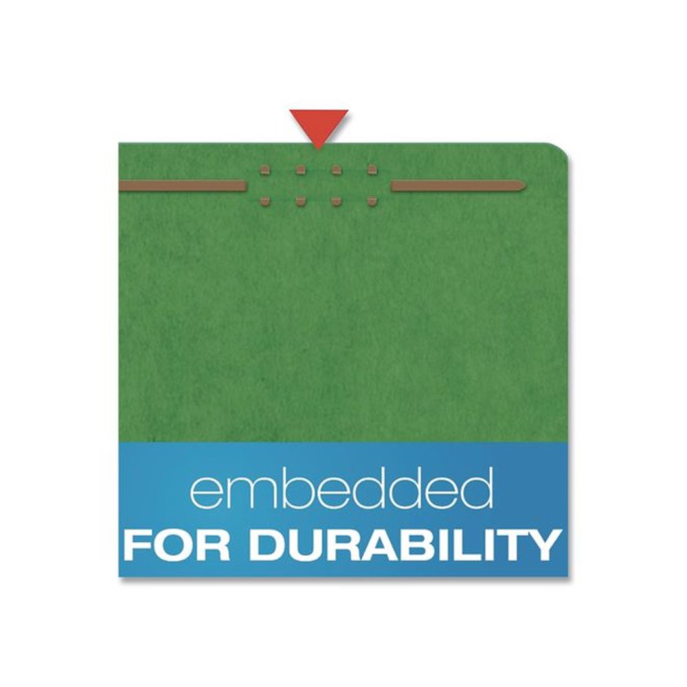 Pressboard Top Tab Classification Folders, 2/5-Cut Tab, Expands 1.75", 1 Divider, 4 Fasteners, Legal Size, Dark Green, 10/Box. Picture 5